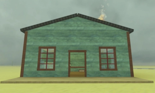 Burned buildings in Dead Rails.